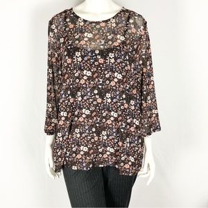 NWT Reitmans Mesh Floral Blouse with Built-in Tank Top, Size 2X